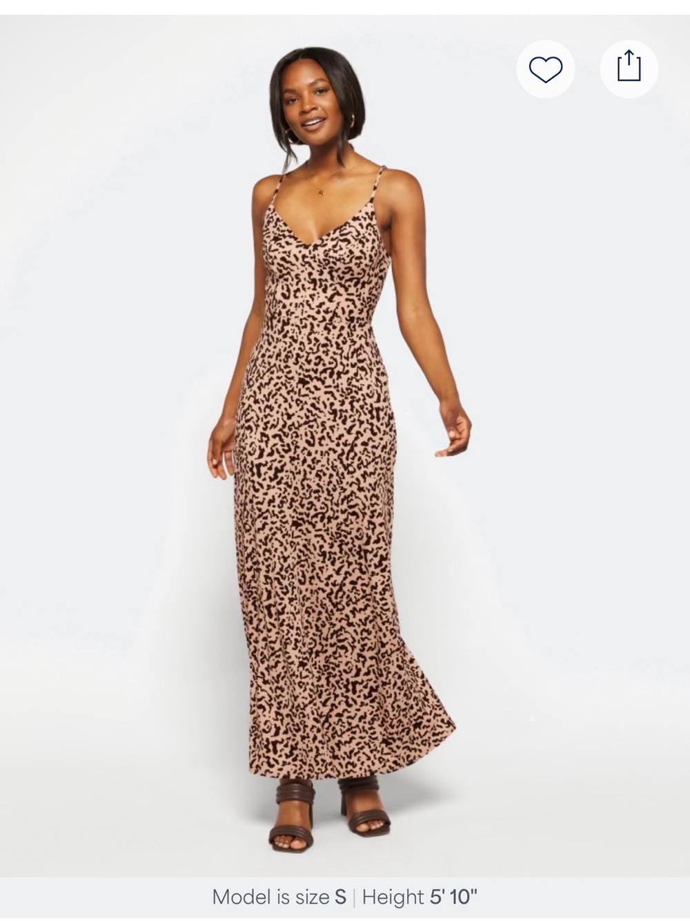 nine britton Pink Beige and Black Leopard-Print Spaghetti-Strap Maxi Dress